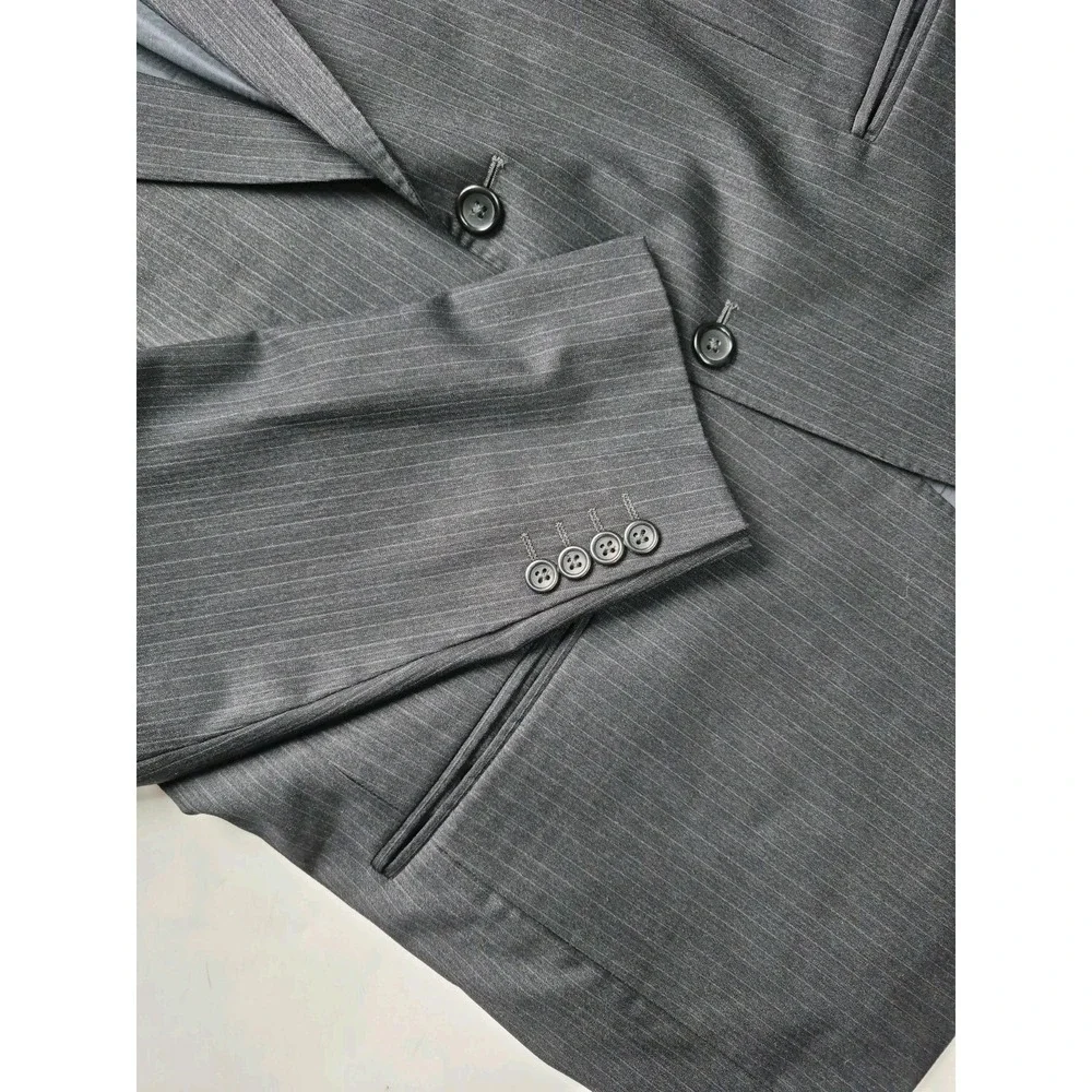 Pronto Uomo Mens Wool Sports Coat 44R Gray Stripe Italy 2 Button Blazer